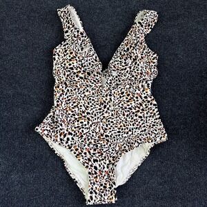 Anthropologie Swimsuit Womens Large Multicolor Leopard One Piece Ruffle Strap